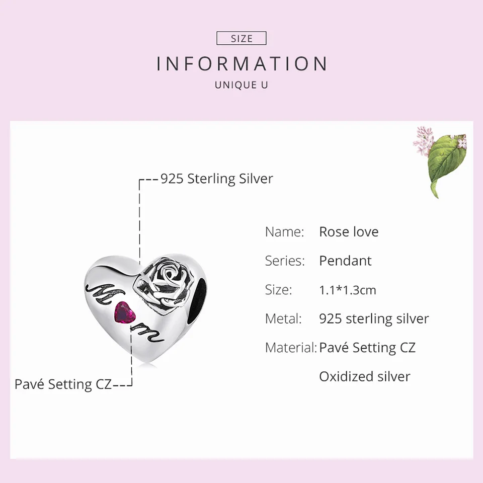 Heart Bead Sterling Silver Valentine Family Love 