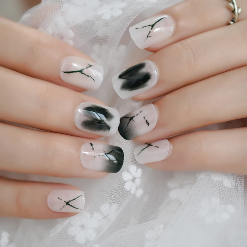 Fade накладные ногти Короткие молочно-белого цвета, женские, повседневные, для Неил арта украшения для кончиков ногтей защитить ваш легких бронха вересковый телесный маникюр - Цвет: L5270
