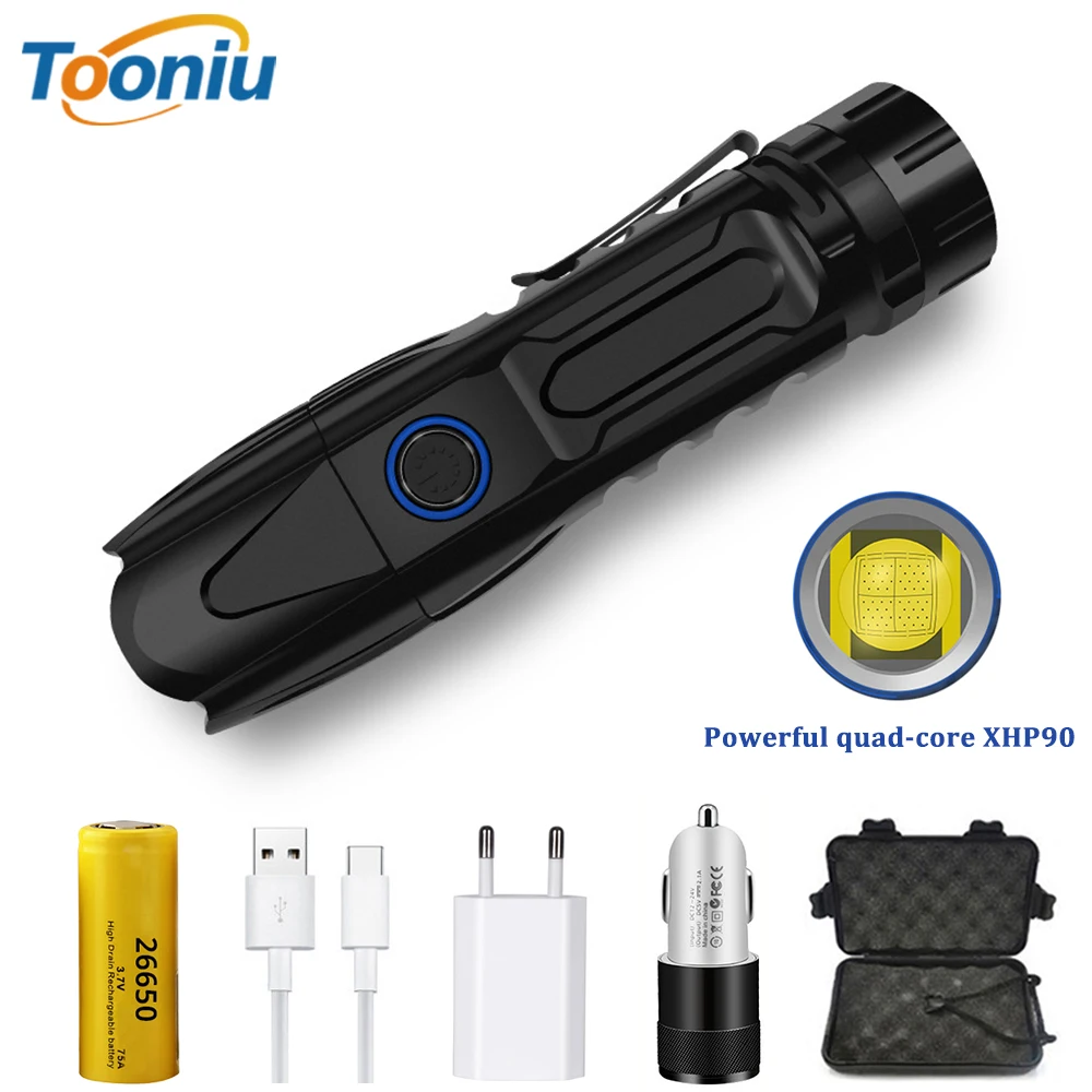 

The Most Powerful XHP90 LED Flashlight Multi-function USB Input and Output Tactical Torch Waterproof Zoom 5 Mode Fishing Light