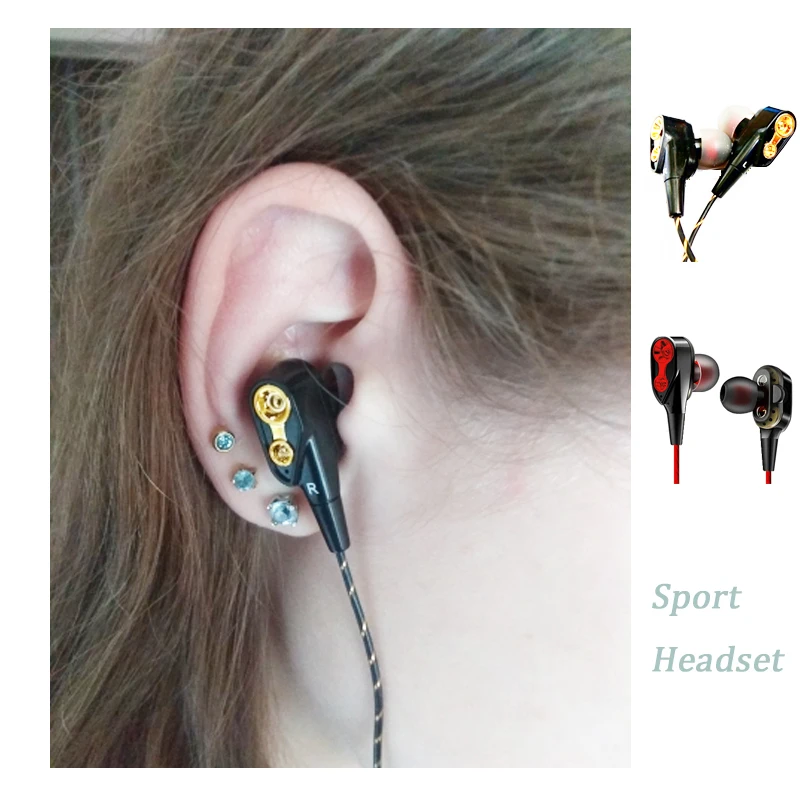 

Wired Earphone In-Ear Sport Headset Dual Drive Stereo With Mic mini Earbuds Earphones For iPhone Samsung Huawei Xiaomi