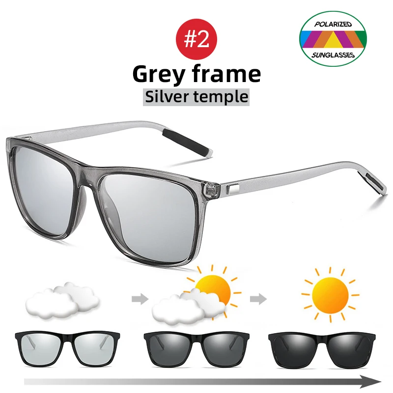 VIVIBEE изменение цвета серая оправа фотохромные поляризованные солнцезащитные очки мужские Квадратные Классические хамелеоновые глазки переходная линза очки - Цвет линз: 2 Grey Silver