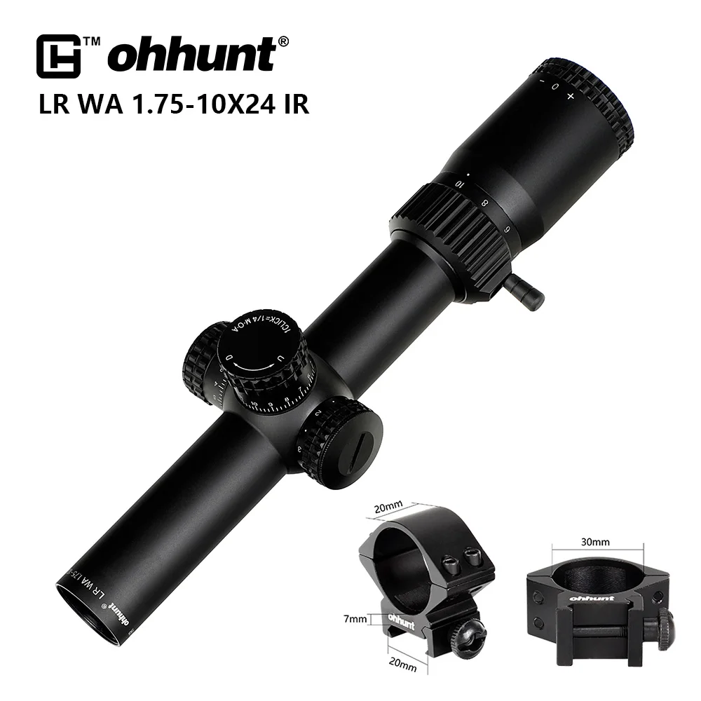 Ohhunt LR WA 1,75-10X24 ИК тактический компактный прицел стекло Выгравированная сетка турели замок сброс Охота противоударный оптический прицел - Цвет: Low Picatinny rings