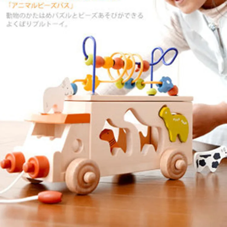 

Japan ED. lnter Baby Drag Toy Car Animal Bus Educational Matching Shape Building Blocks Bead Maze Cart