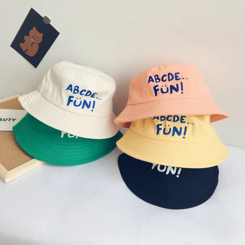 

ins Wind plain lettering children sunshade bucket hat summer unisex fashion Tong Pingding bucket hat