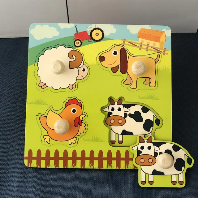 Kids Hand Grab Board 3D Puzzle Wooden Toys for Children Cartoon Animal Wood Jigsaw Toddler Baby Early Educational Learning Toy 4