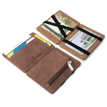 

Korean Version Of The Creative Matte Leather Magic Men's Card Package Flip Zipper Change Solid Color Men's Card Package
