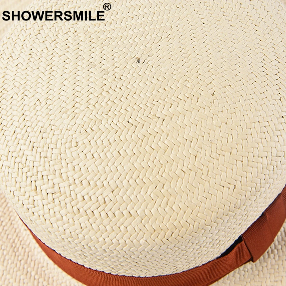 SHOWERSMILE широкополая шляпа от солнца для женщин бумажная женская синяя лента
