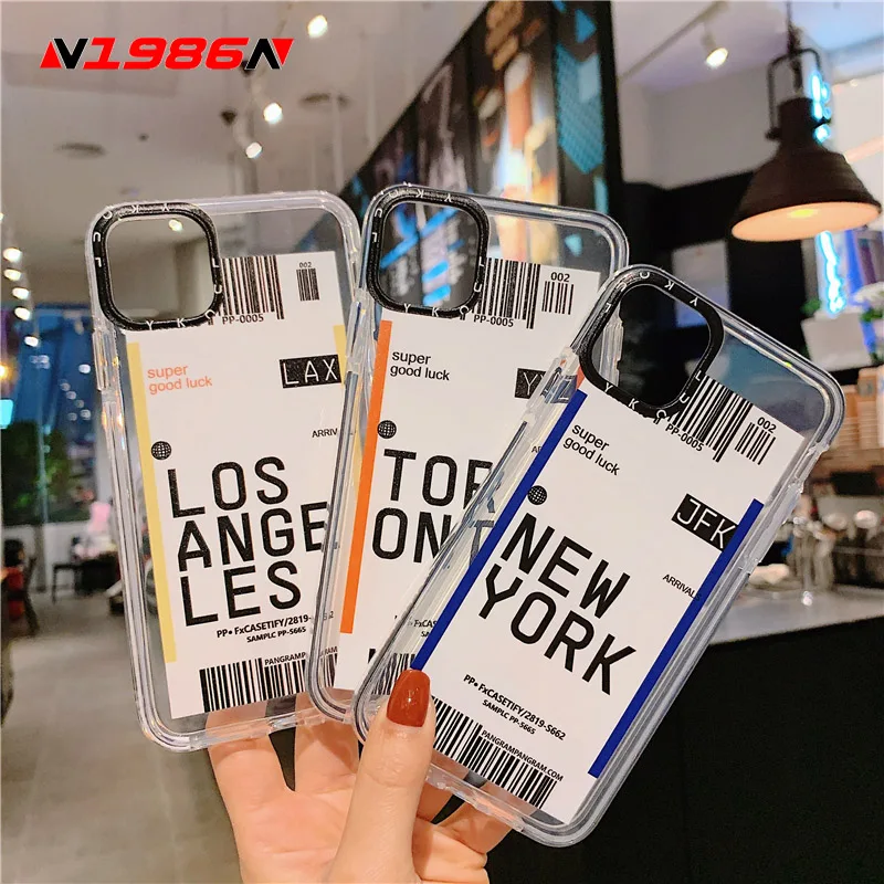 

N1986N For iPhone 11 Pro X XR XS Max 6 6s 7 8 Plus Phone Case Fashion Air Ticket Travel Label Country Soft TPU For iPhone 11
