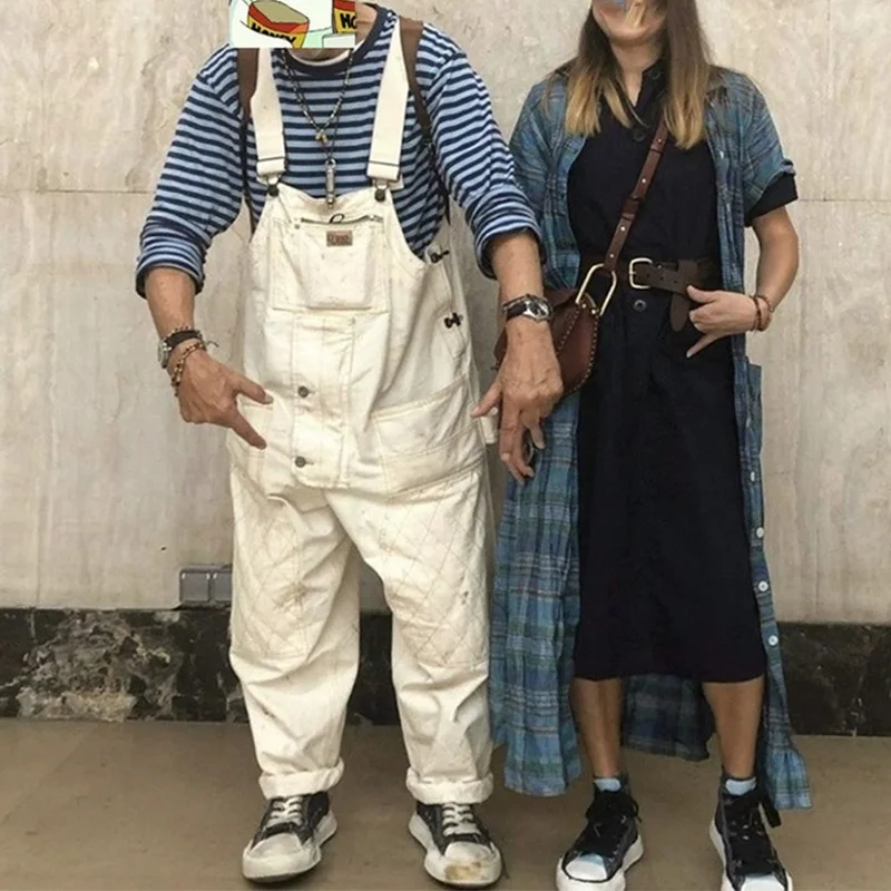 

Men Pants Suspenders Mens Overalls Japanese Work Clothes Suspenders Multi Pocket Jumpers Loose Work Pants Cargo Pants Men