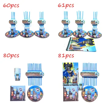 

81 pcs Superhero Birthday Party Decorations Tablecloth Cartoon Batman Cup Plate Christmas Straw Napkin Iron Disposable Tableware