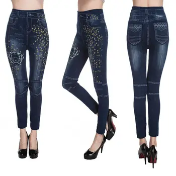 

Women Seamless Imitation Denim Print Leggings Sexy High Waist Wrap Leg Pants High Quality and Brand New