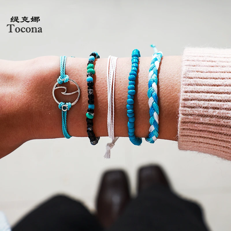 Tocona 5 шт./компл. малышек богемский разноцветный Браслеты с бисером пустотелые геометрические сплетенный вручную Модные украшения для Для женщин аксессуары 9659