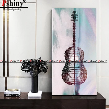 

PSHINY NEW 5D DIY Diamond embroidery sale guitar landscape decorative painting Full drill with round rhinestone Diamond Painting