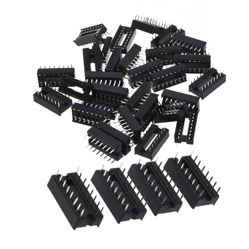50 Pcs 2.54Mm Pitch DIP IC Sockets Solder Type Adaptors 30 Pcs 16 Pin & 20 Pcs 14 Pins 