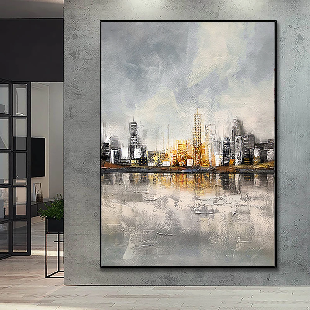 City Building Abstract Oil Painting Hand Painted Canvas Paintings Modern Wall Art Picture Birthday Wedding Housewarming Gifts | Дом и сад