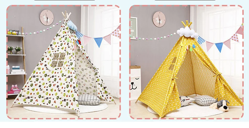 18 Types Baby Portable Canva Tipi Folding Indoor Children Tent Teepee Original Triangle Indian Kid Tent Wigwam Little Play House