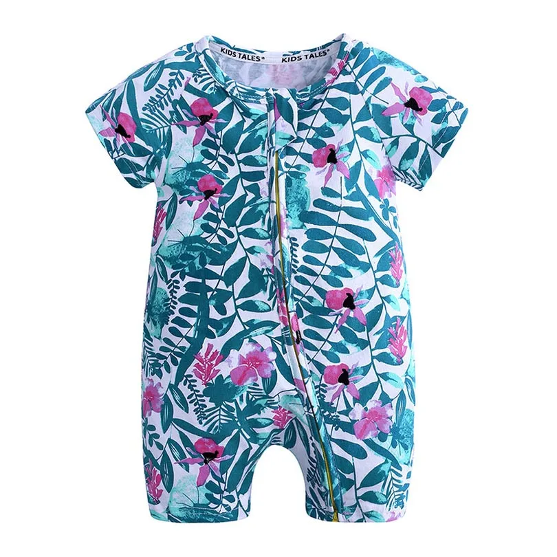 

Baby Romper Cotton Baby Flower Rompers Short Sleeve Slanted Zipper Clothes Set Infant Jumpsuit Baby Romper Clothing Casual 6M-3Y
