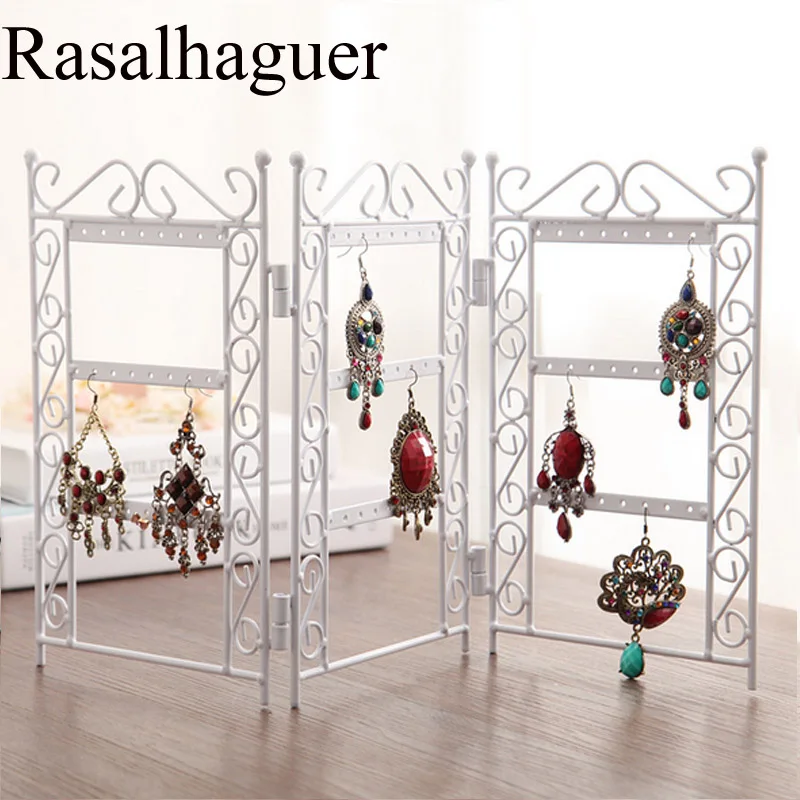 Fashion Luxury Necklace and Earring Jewelry Stand 72 holes Display Rack 3Doors Style Metal Stand Holder Shelf Jewelry Organizer hot selling new 48 holes earrings holder jewelry display storage stand metal jewellery shelf rack 4 colors options