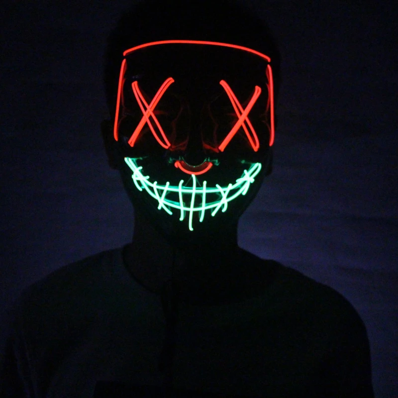 Светится в темноте, светодиодная маска, Вечерние Маски на Хэллоуин, маскарадные маски, неоновая маска, светильник, тушь для ресниц, страшная маска, светящаяся маска, Очищающая маска
