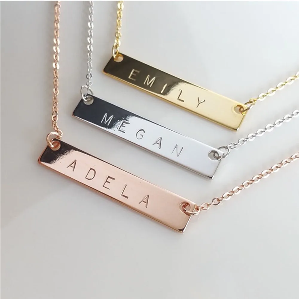 Custom Engraved Gold Bar Necklace 