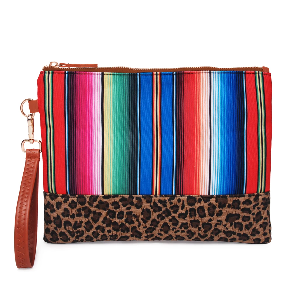 10pcs RTS Leopard Stripes Wristlet Clutch, Women Canvas Wristlet Case Set Accessory Serape Cosmetic Bags DOM1091168 - Цвет: serape leopard