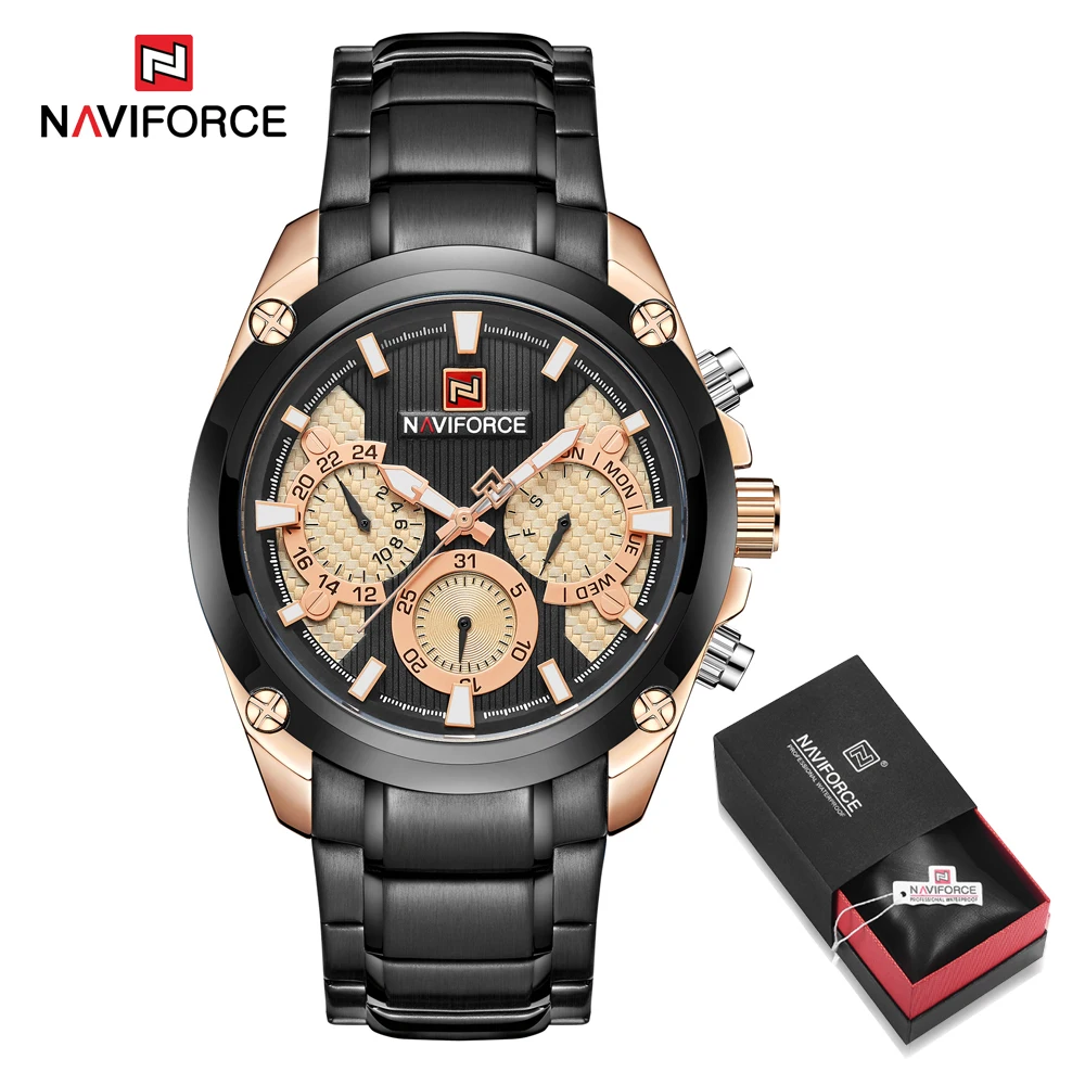 Black RoseGold Box NAVIFORCE 12 и 24 часа дисплей ДАТА Кварцевые часы наручные часы Мужская мода многофункциональные бизнес часы мужские водонепроницаемые часы - Цвет: Black RoseGold Box