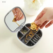 

Mini jewelry box With Mirror Travel Portable Jewelry Organizer Display Necklace Earrings Ring Storage Case Lipstick jewelry Box