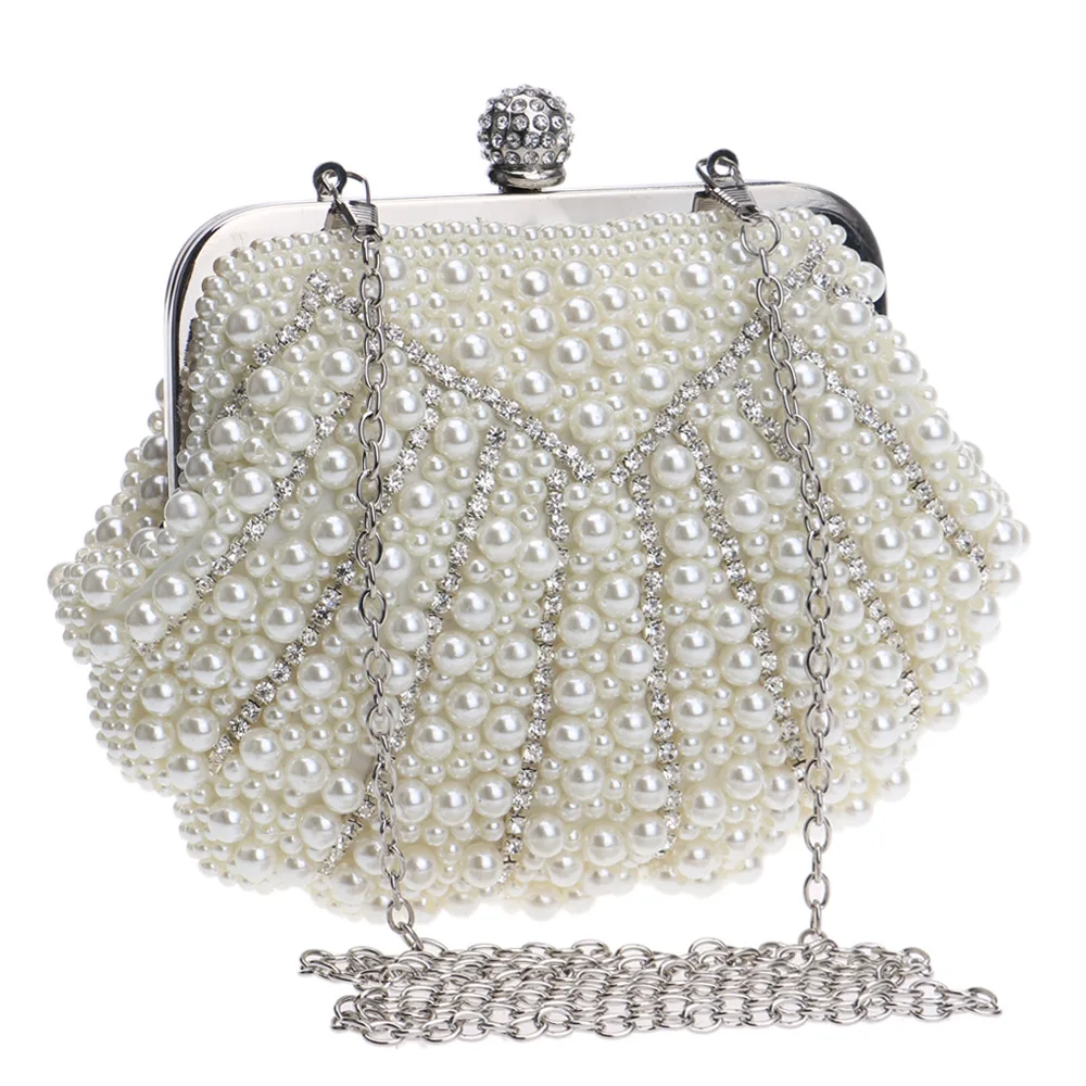 

Women Pearl Crystal Diamond-studded Evening Bag Luxury Clutch Purse Shell Handbag Elegant Party Banquet Girl Lady Metral Frame