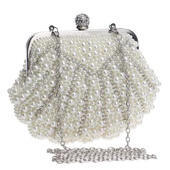 

Women Pearl Crystal Diamond-studded Evening Bag Luxury Clutch Purse Shell Handbag Elegant Party Banquet Girl Lady Metral Frame