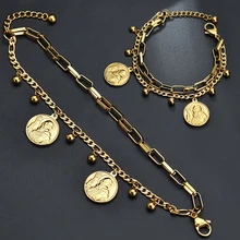 Популярный религиозный золотой очаровательный женский браслет, христианский молитвенный браслет, винтажный двойной браслет из нержавеющей стали с изображением Иисуса Аватара