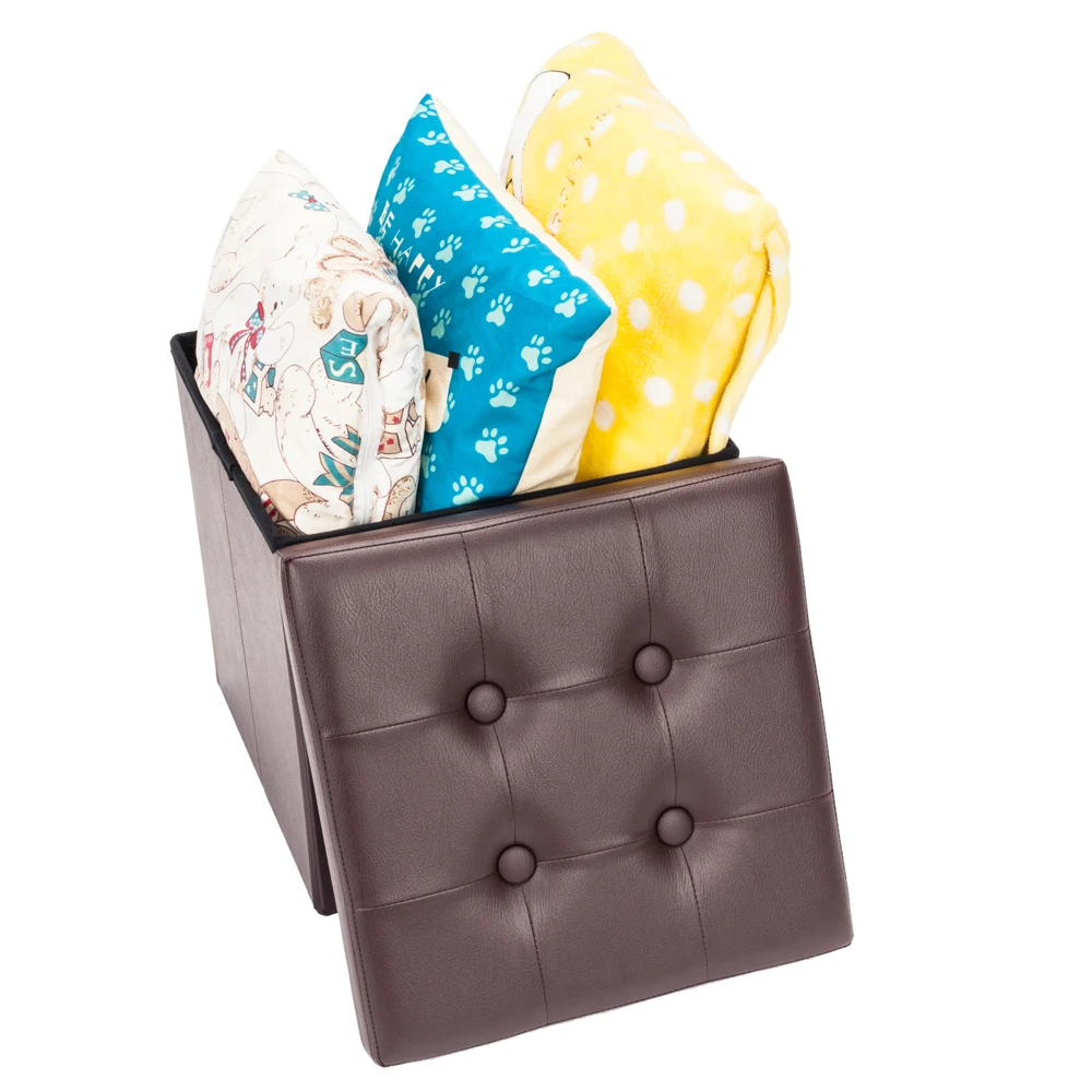 

Practical PVC Leather Square Flip Top Storage Ottoman Cube Foot Rest with Line Footstool