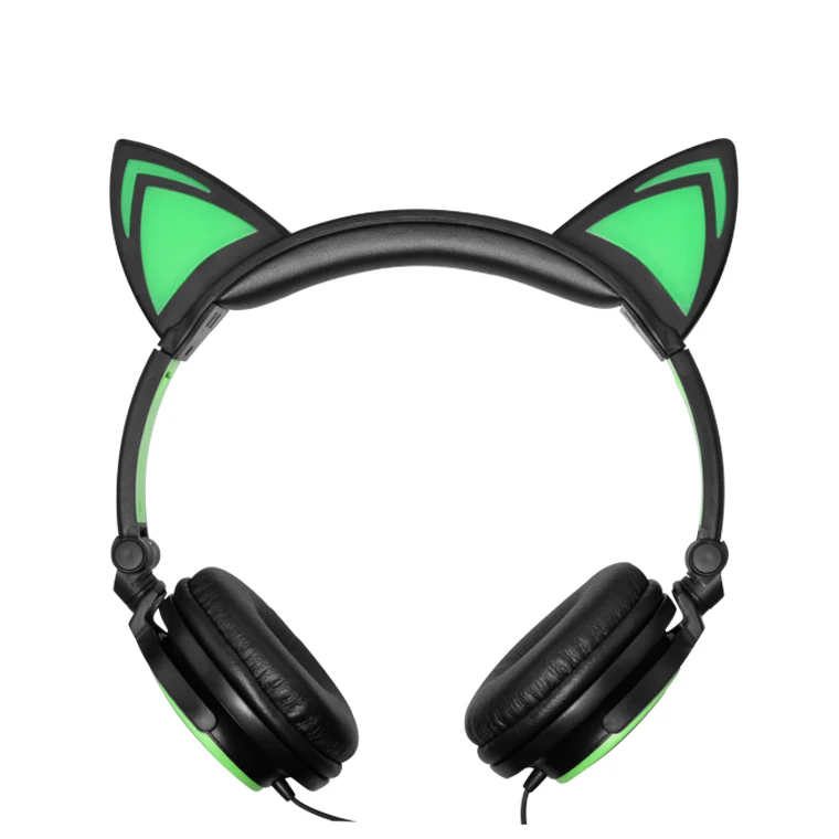 Зеленый Geartronics кошачьими ушками светодиодный наушники с светодиодный мигающие светящиеся светильник гарнитура игровые наушники для компьютера и мобильного телефона - Цвет: Зеленый