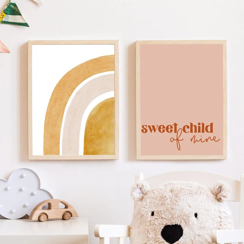 Boho-Nursery-Wall-Art-Posters-and-Prints-Sun-Moon-Rainbow-Canvas-Painting-Sweet-Child-Quote-Nordic