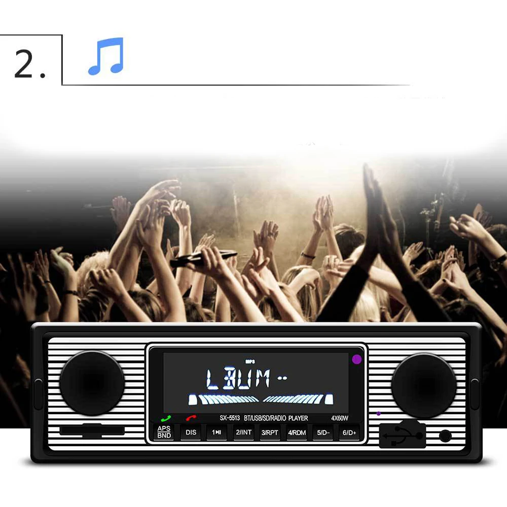 Car MP3 Player Stereo FM Retro Radio 12V Bluetooth Stereo MP3 USB AUX Power Cable Vehicles Radios Accessories