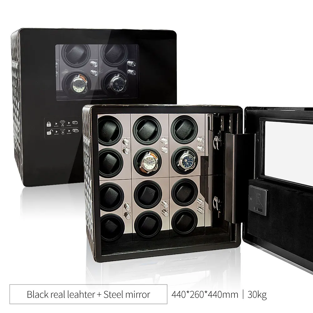 Custom Luxury Biometric Watch Winder Safe Box with 6, 9, or 12 Automatic Watch Rotating... - SKU LAWW1107 - UGI Packaging