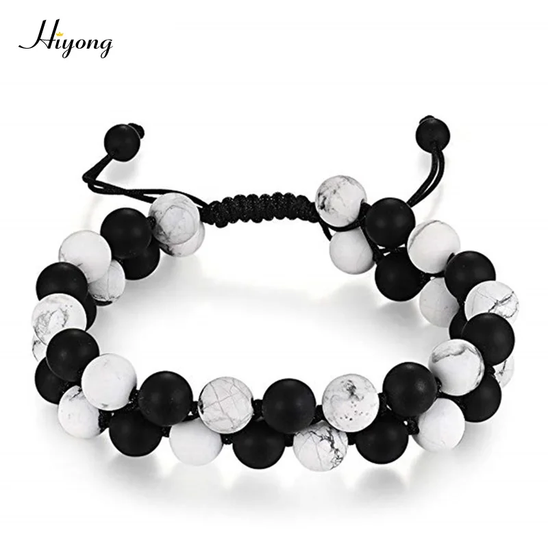 Howlite Bracelet HIYONG тигровый глаз и лавовый камень рок эфирное масло диффузор Браслет натуральные лечебные камни бусины браслет 8 мм регулируемые браслеты для мужчин - Окраска металла: Howlite Bracelet
