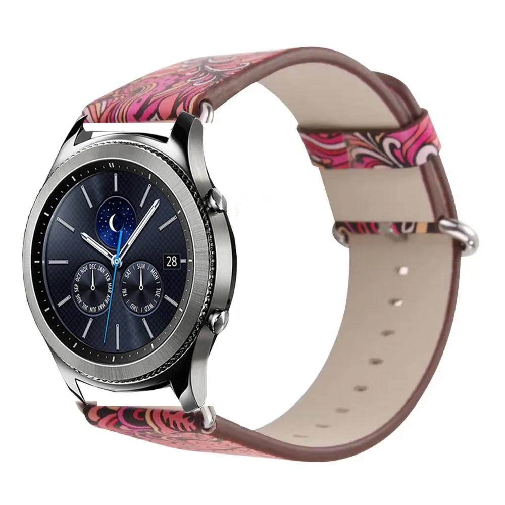 Ремешок с цветами для galaxy watch 46 мм кожаный браслет s3 amazfit 3/2s/1/pace GTR zenwatch Ticwatch 1 pro huawei