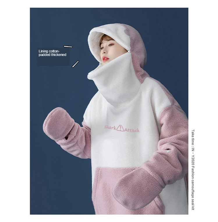 Christmas 2022 Oversized Hoodie Couple Outfit Lambswool Oversized Jacket Women Loose and Funny Clothes for Girl Kpop Warm Hoodie