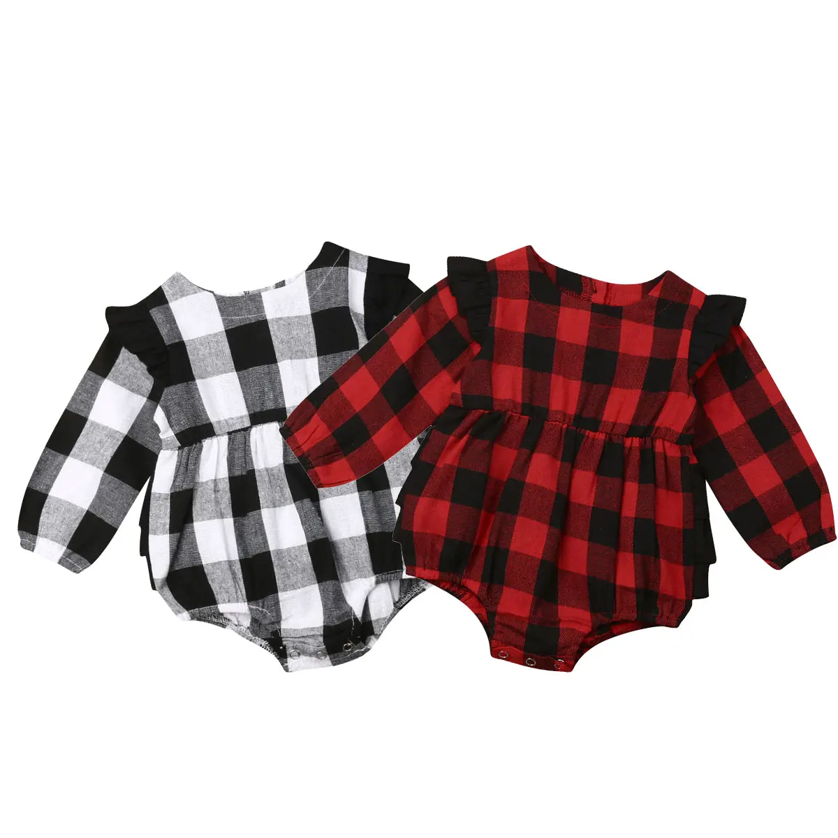 

Pudcoco 2019 New Autumn 0-18M Infant Newborn Baby Girls Christmas Rompers Red Black Plaid Long Sleeve Ruffles Jumpsuit Xmas