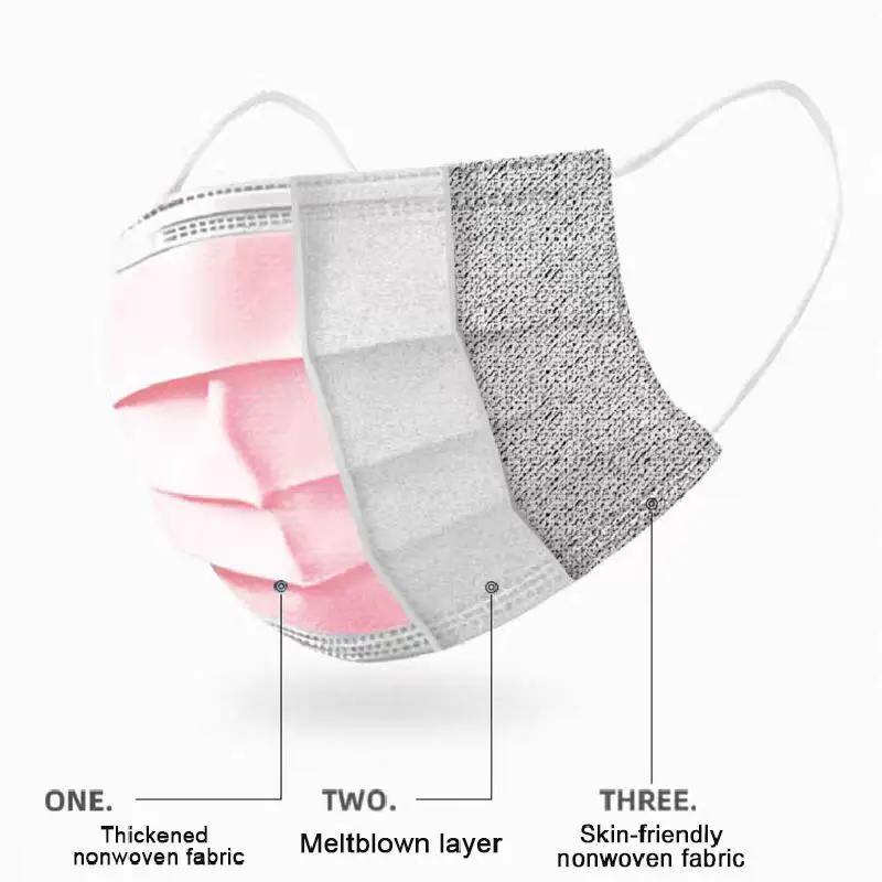 10-50-100-Pcs-Pink-Disposable-Non-woven-3-layer-Face-Mask-Breathable-Mask-With-Elastic - 副本
