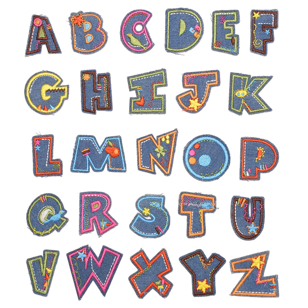 Letter Iron On Patches Sew On Appliques Embroidered Patch A-Z Letter Badge Decor