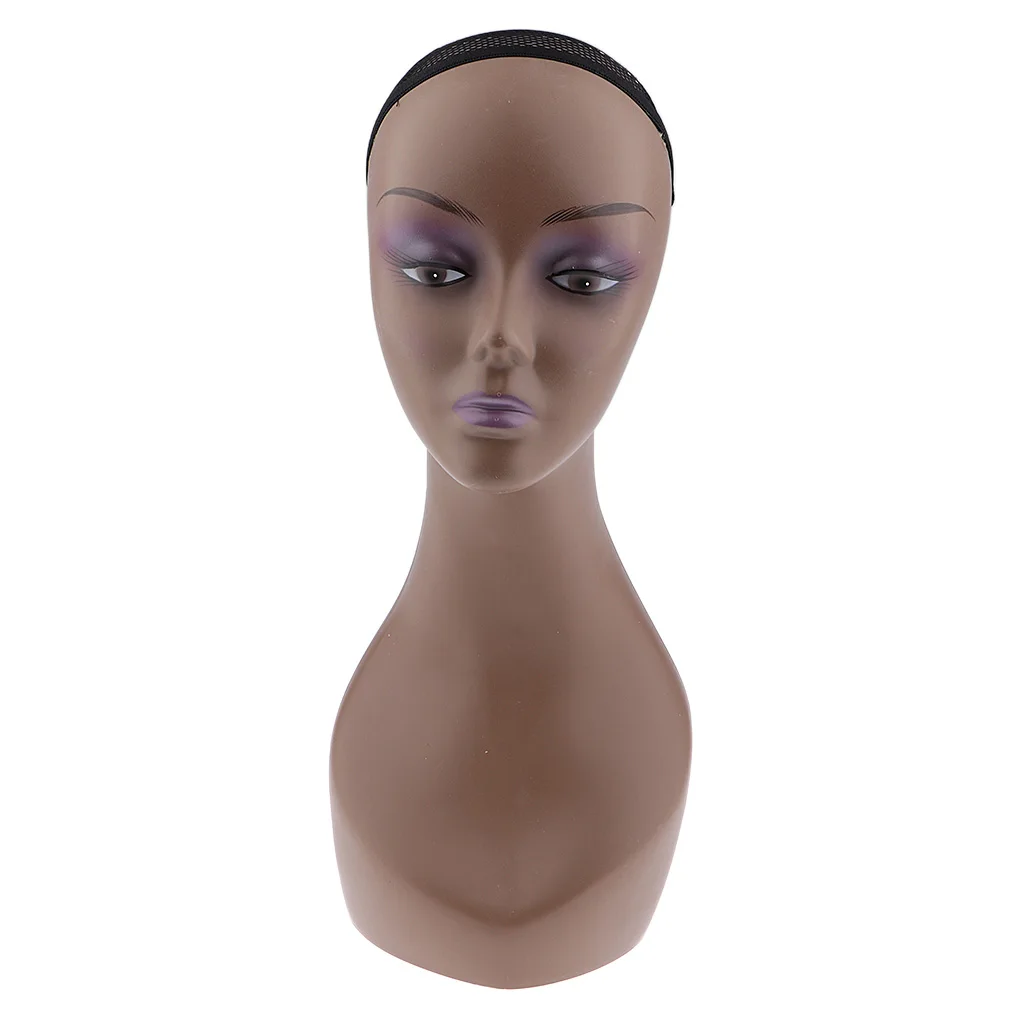 2pcs Coffee Female Mannequin Head Model Wig Cap Jewelry Display Holder Stand