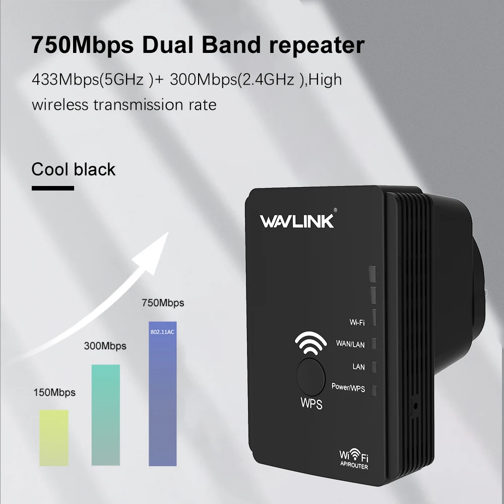 Усилитель сигнала Wi Fi Wavlink AC750 5 ГГц 750 Мбит/с|Беспроводные роутеры| |