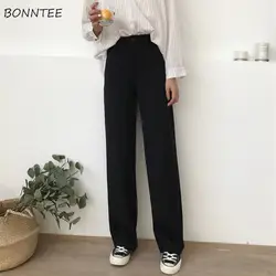 Женские однотонные Свободные повседневные длинные брюки с высокой талией, трендовые Универсальные женские брюки с карманами в Корейском