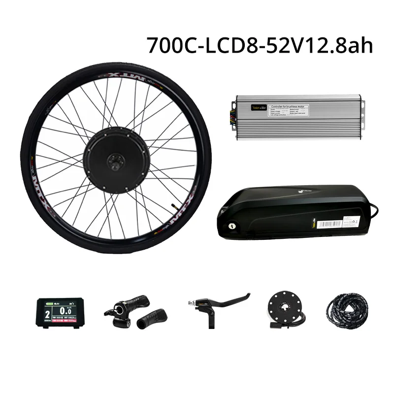 700C LCD8U 52V12.8AH 48 в 1500 Вт комплект для переоборудования электрического велосипеда с батареей 52 в 12AH E велосипед конверсионный комплект с батареей Электрический мотор комплект с батареей - Color: 700C LCD8U 52V12.8AH