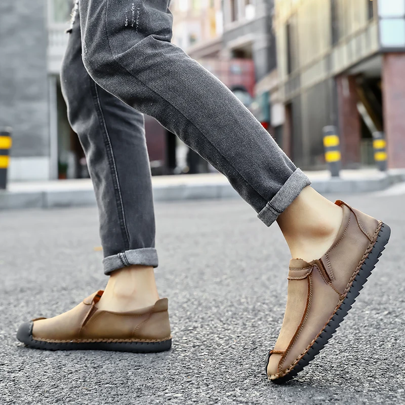 Casual authentic men's shoes leather waterproof and comfortable spring and autumn quality driving shoes large size 48