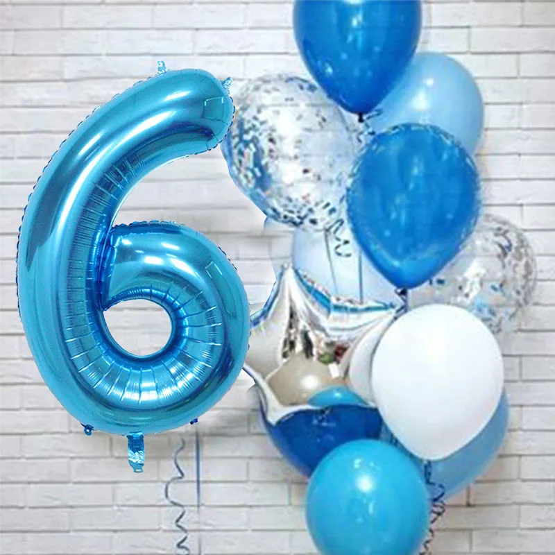 with 6 number 12 шт./лот для маленьких мальчиков на день рождения воздушные шары с 40 дюймов Большой синий номер шт/уп 3/3rd День рождения украшения anniversaire 9/1/3 лет - Цвет: with 6 number