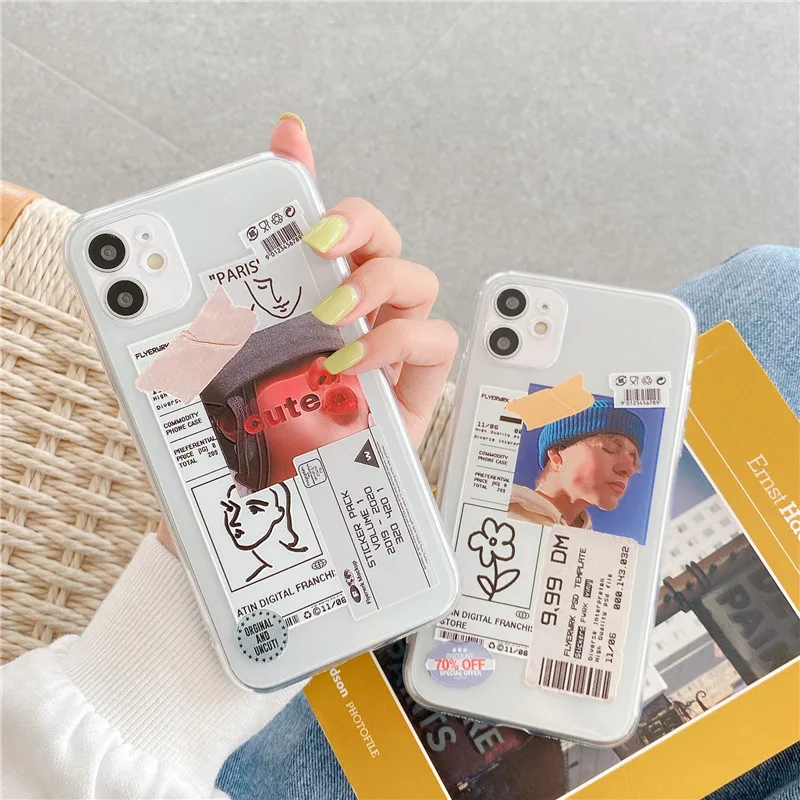 Модный чехол для телефона INS с этикеткой мальчиков и девочек iPhone 11 12 mini Pro Max 7 8 plus X