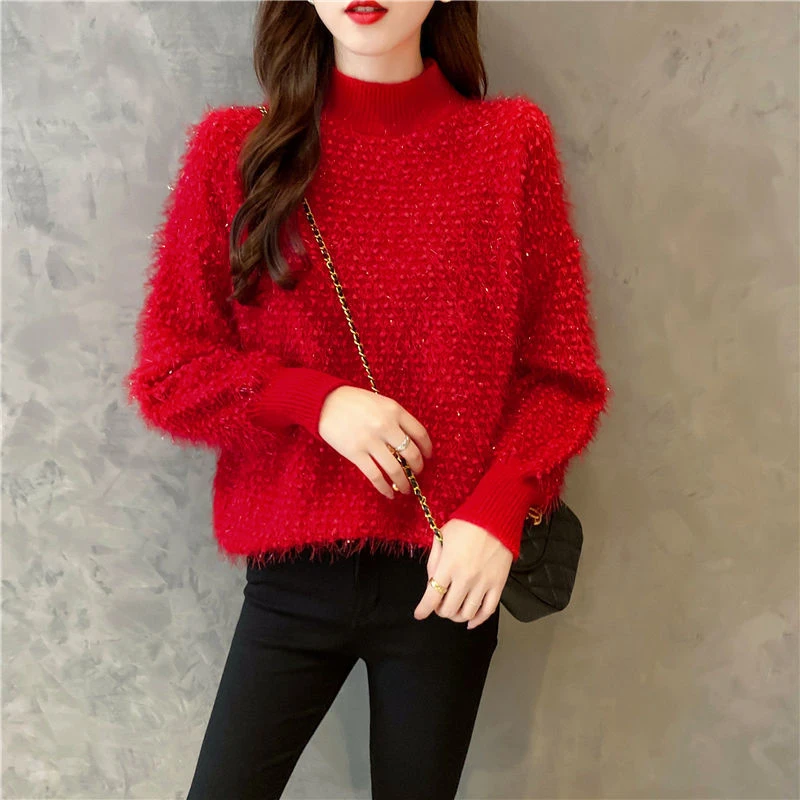 Ladies Sweaters 2022 Autumn Winter New Knitted Sweater Female Pullover  Loose Tops Fashion Warm Large Size Sweater Women Top turtleneck sweater