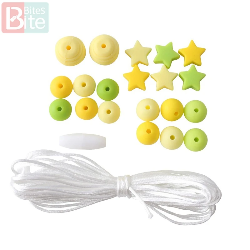 Yellow set 20 Pc Кусачки 1 Набор DIY Детский силиконовый Прорезыватель для зубов бисер Прорезыватель грызунов кулон в виде ежа DIY ожерелье Младенцы зуб для детей продукт - Цвет: Yellow set 20 Pc